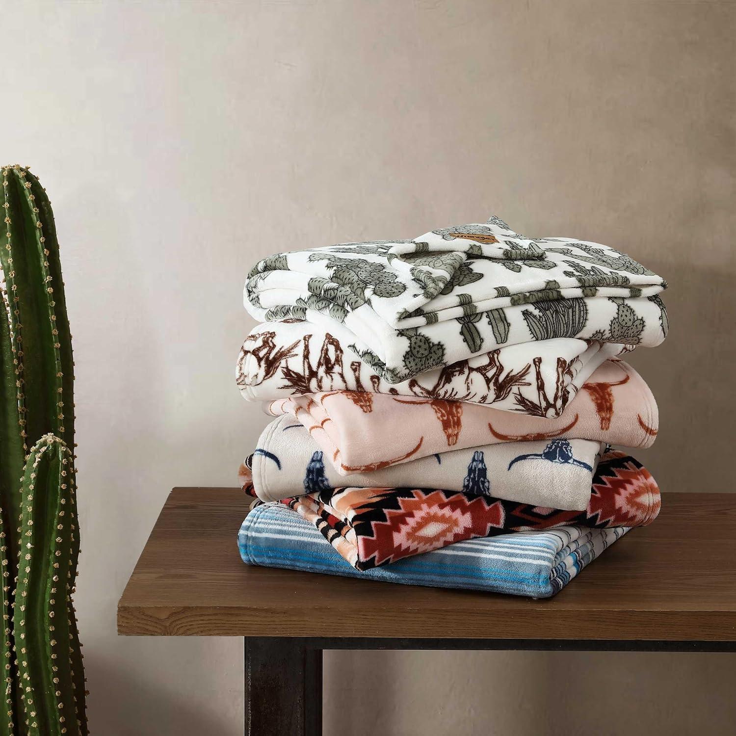 imageWrangler Blanket Super Soft Plush Bedding Yellowstone Inspired Throw Blanket for Couch or Bed Cactus Garden Green 50quot x 70quotCoyote Sands Blue