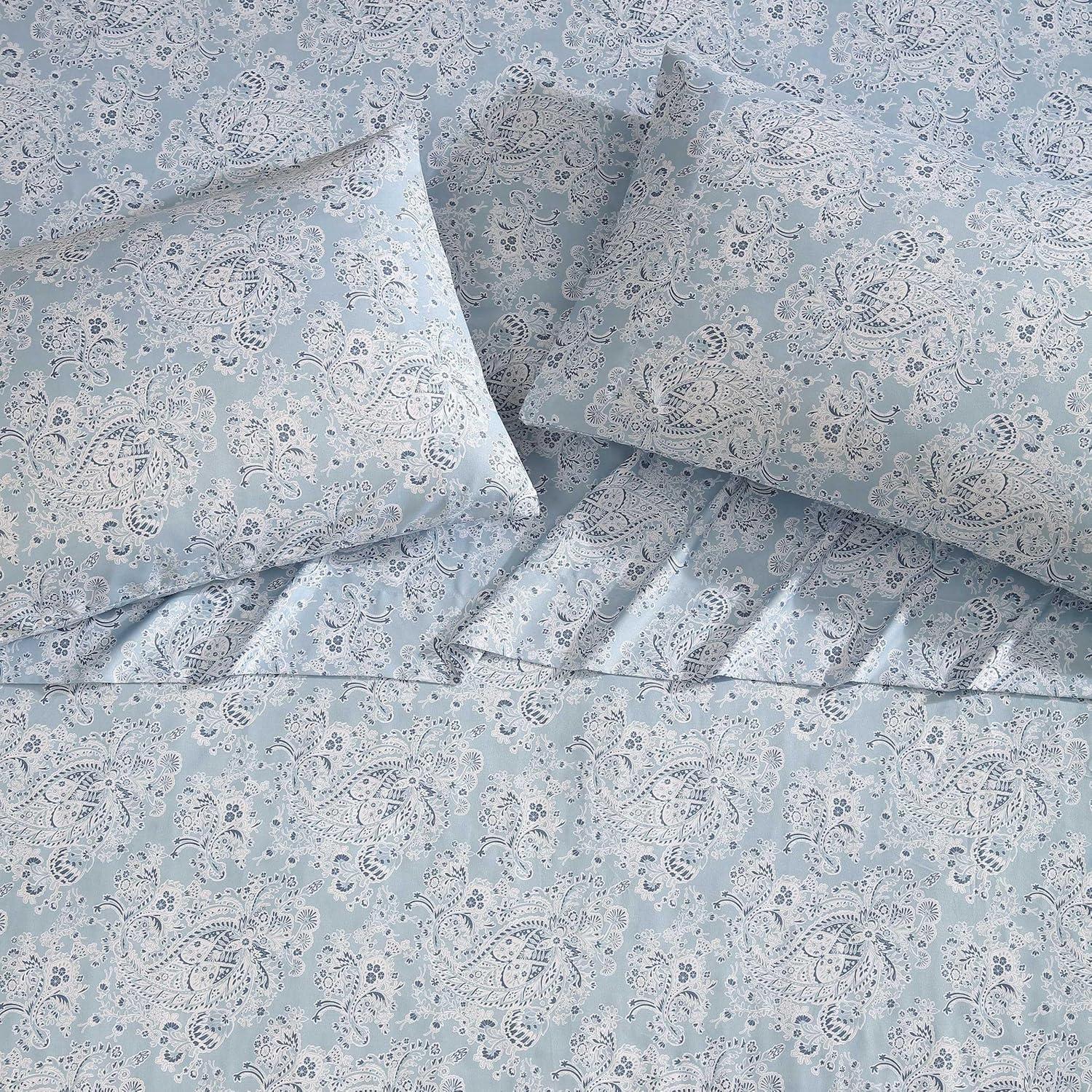 imageWrangler Twin Size Sheet Set UltraSoft ampamp WrinkleResistant Bedding for Year Round Comfort Deep Pockets Bed Sheets with Matching Fitted Sheet ampamp Pillowcase Cowboy Pinstripe BluePrairieland Paisley Blue