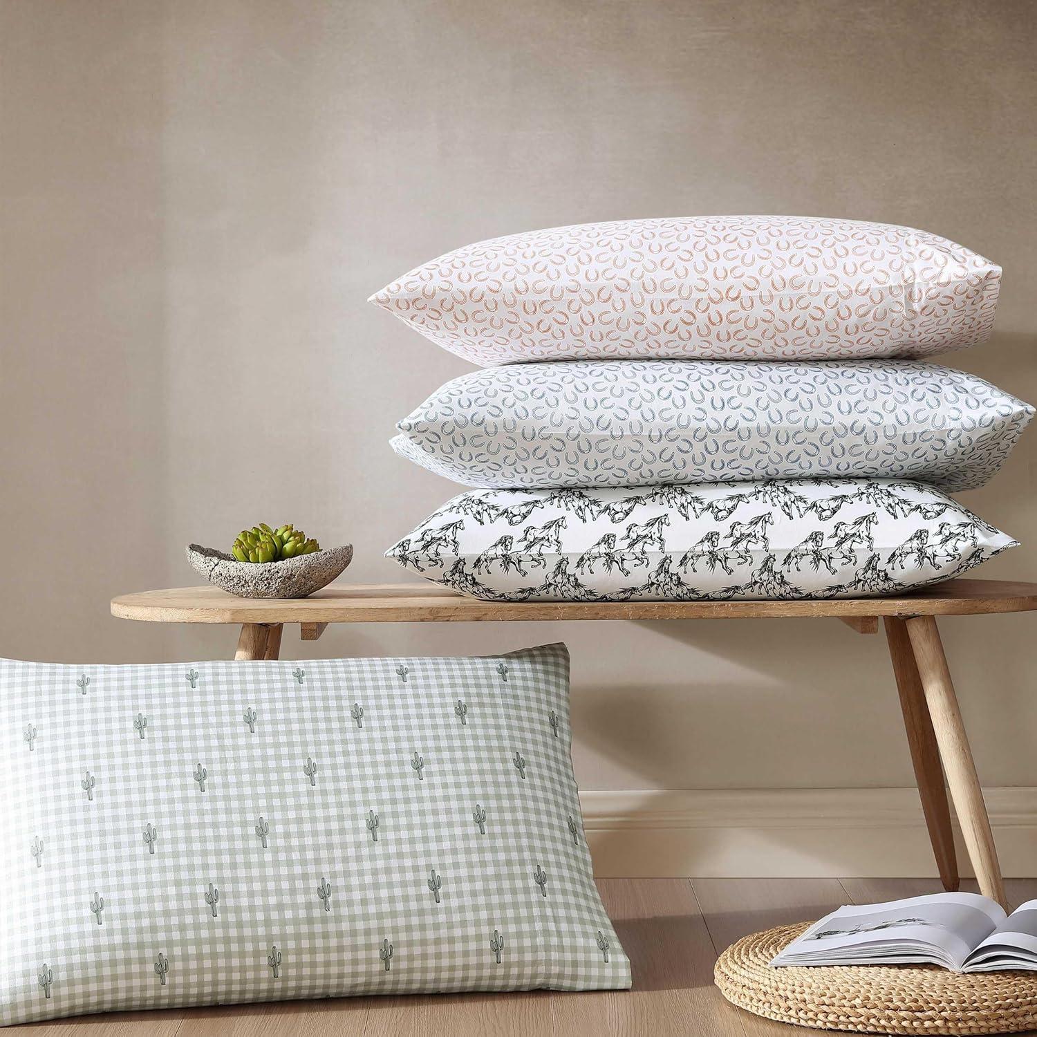 imageWrangler Twin Size Sheet Set UltraSoft ampamp WrinkleResistant Bedding for Year Round Comfort Deep Pockets Bed Sheets with Matching Fitted Sheet ampamp Pillowcase Cowboy Pinstripe BlueCactus Gingham Green