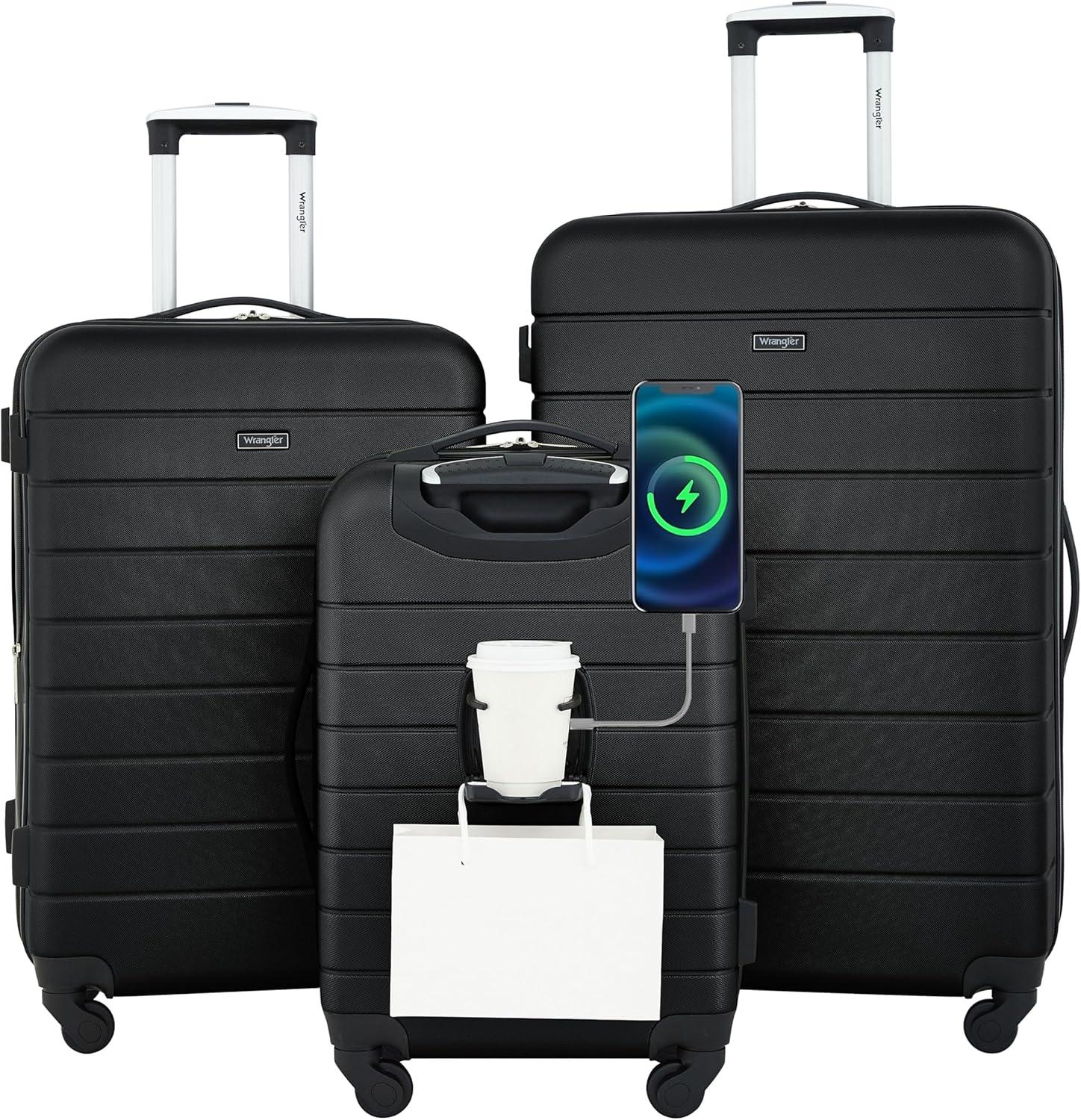 imageWrangler 20quot Smart Spinner CarryOn Luggage With Usb Charging PortBlack