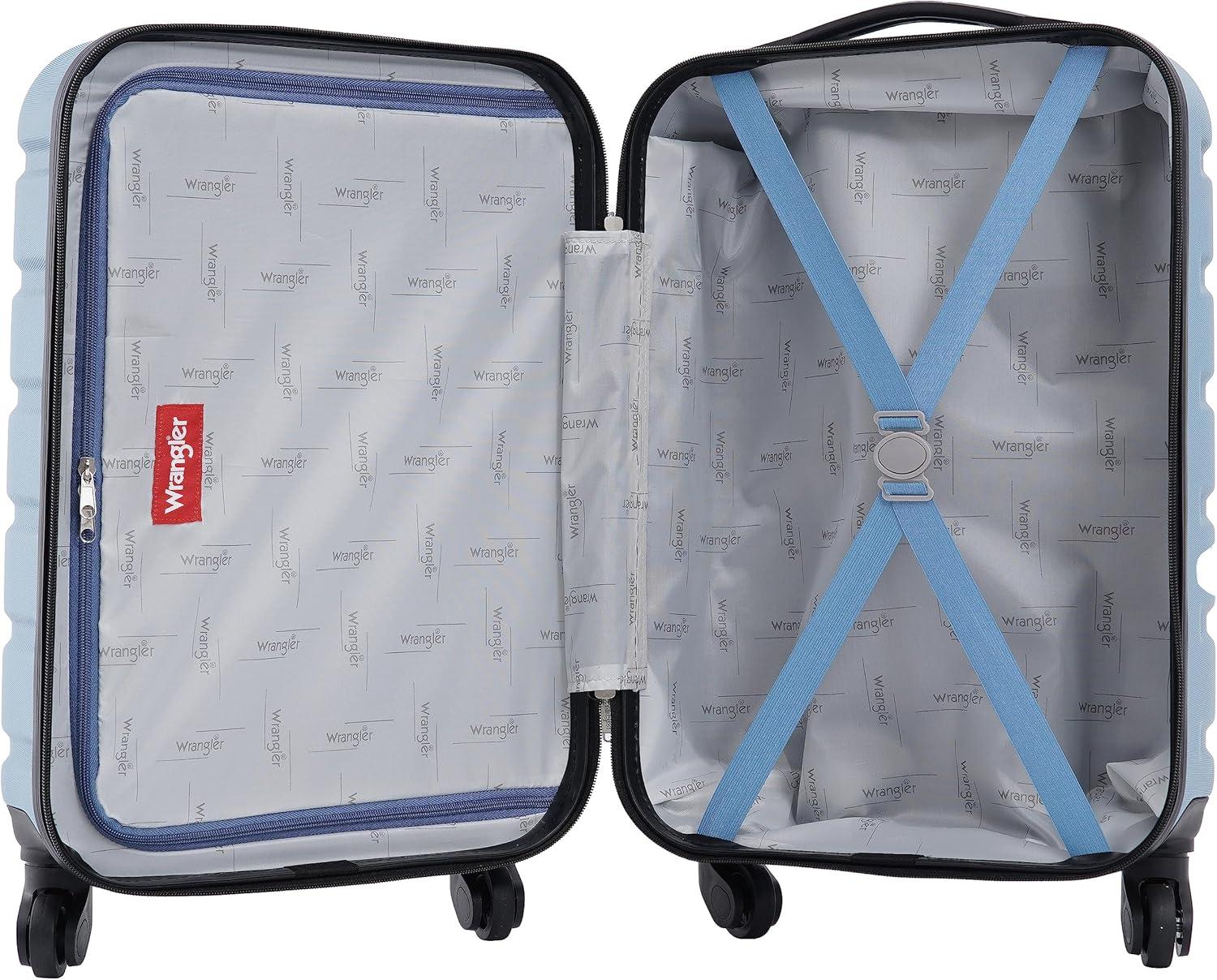 imageWrangler 215quot Spinner CarryOn Luggage Navy BlueBlue Heaven