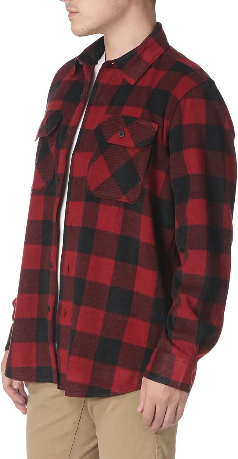 imageWrangler Authentics Mens Long Sleeve Heavyweight Fleece ShirtRed Buffalo Plaid