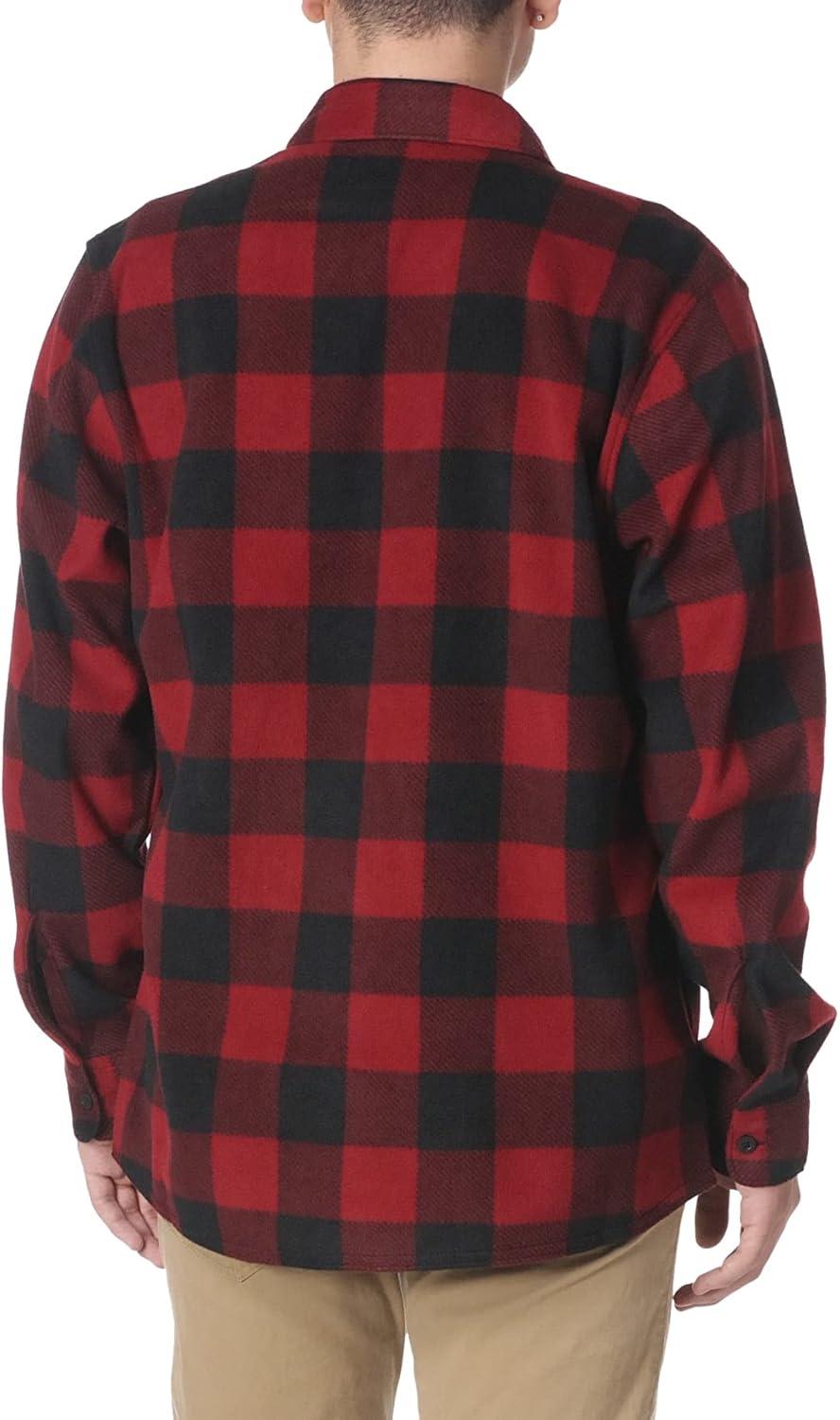 imageWrangler Authentics Mens Long Sleeve Heavyweight Fleece ShirtRed Buffalo Plaid