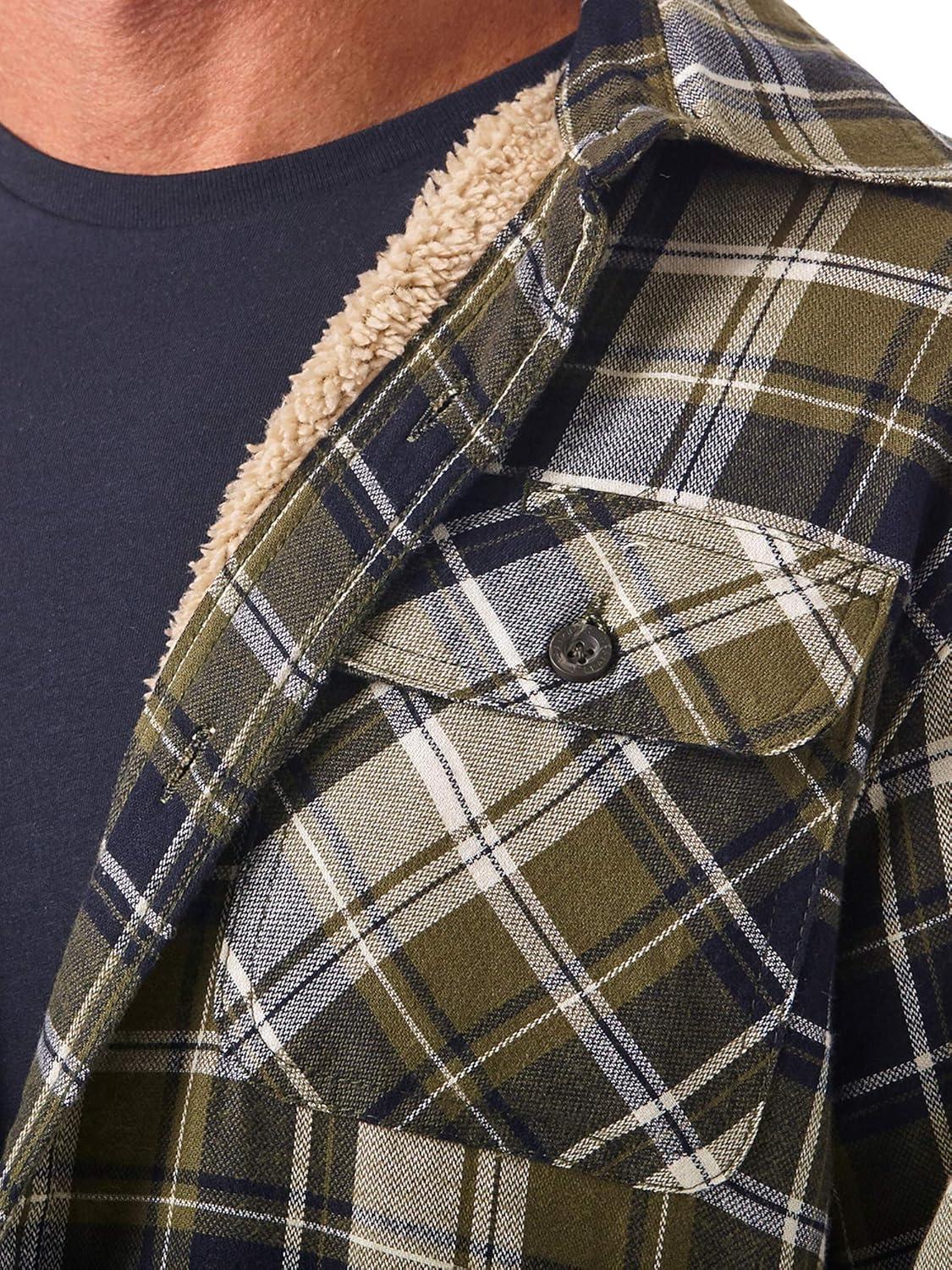 imageWrangler Authentics Mens Long Sleeve Sherpa Lined Shirt JacketOlive Sky