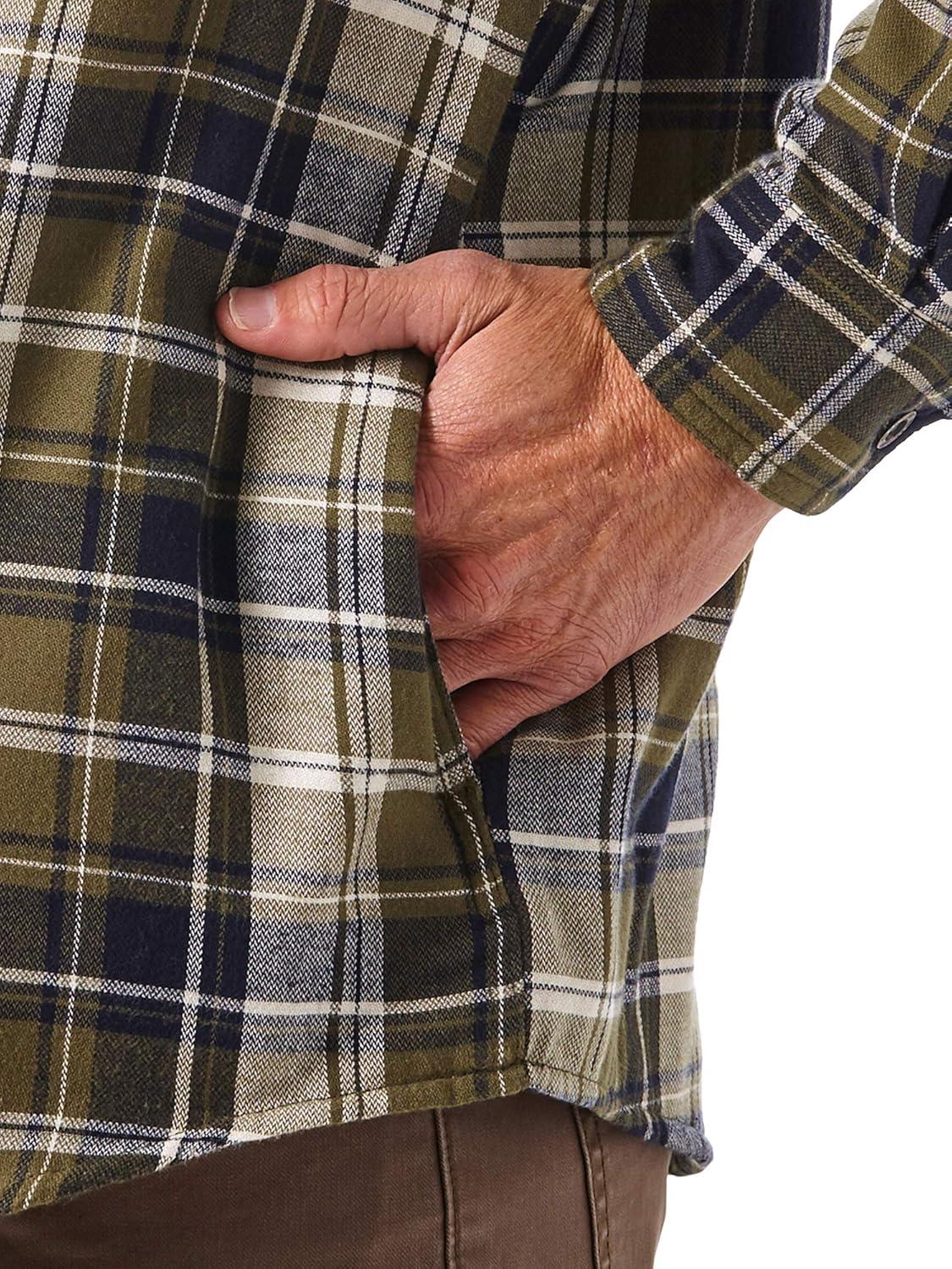 imageWrangler Authentics Mens Long Sleeve Sherpa Lined Shirt JacketOlive Sky