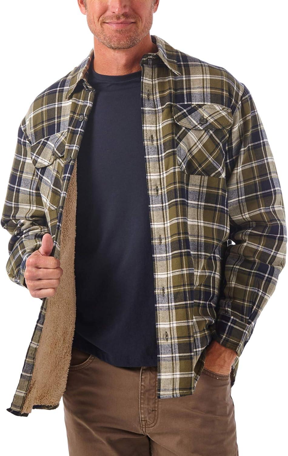 imageWrangler Authentics Mens Long Sleeve Sherpa Lined Shirt JacketOlive Sky