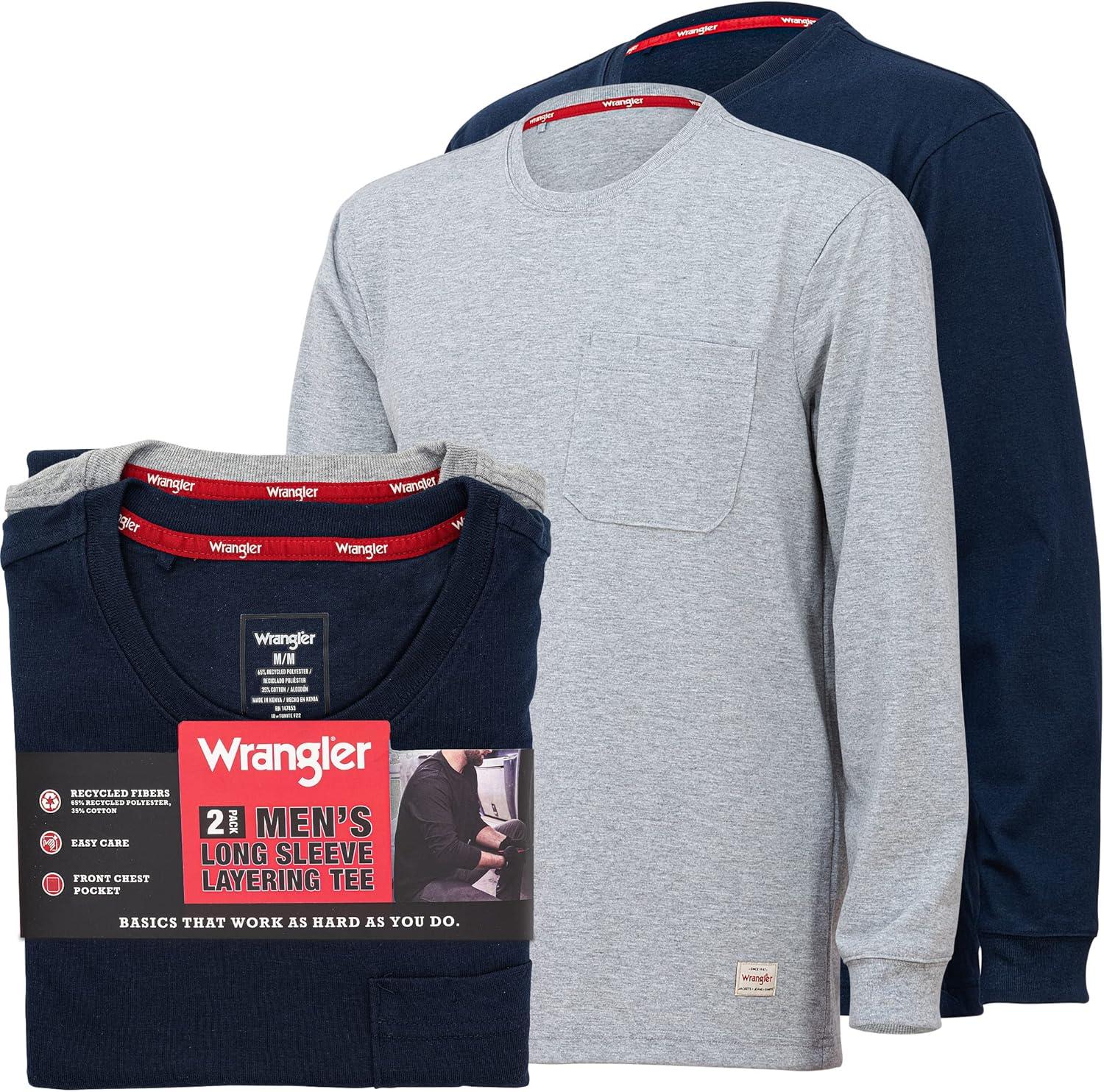 imageWrangler Long Sleeve Layering Tee Shirts for Men Core Mens Layering TShirtNavyGrey