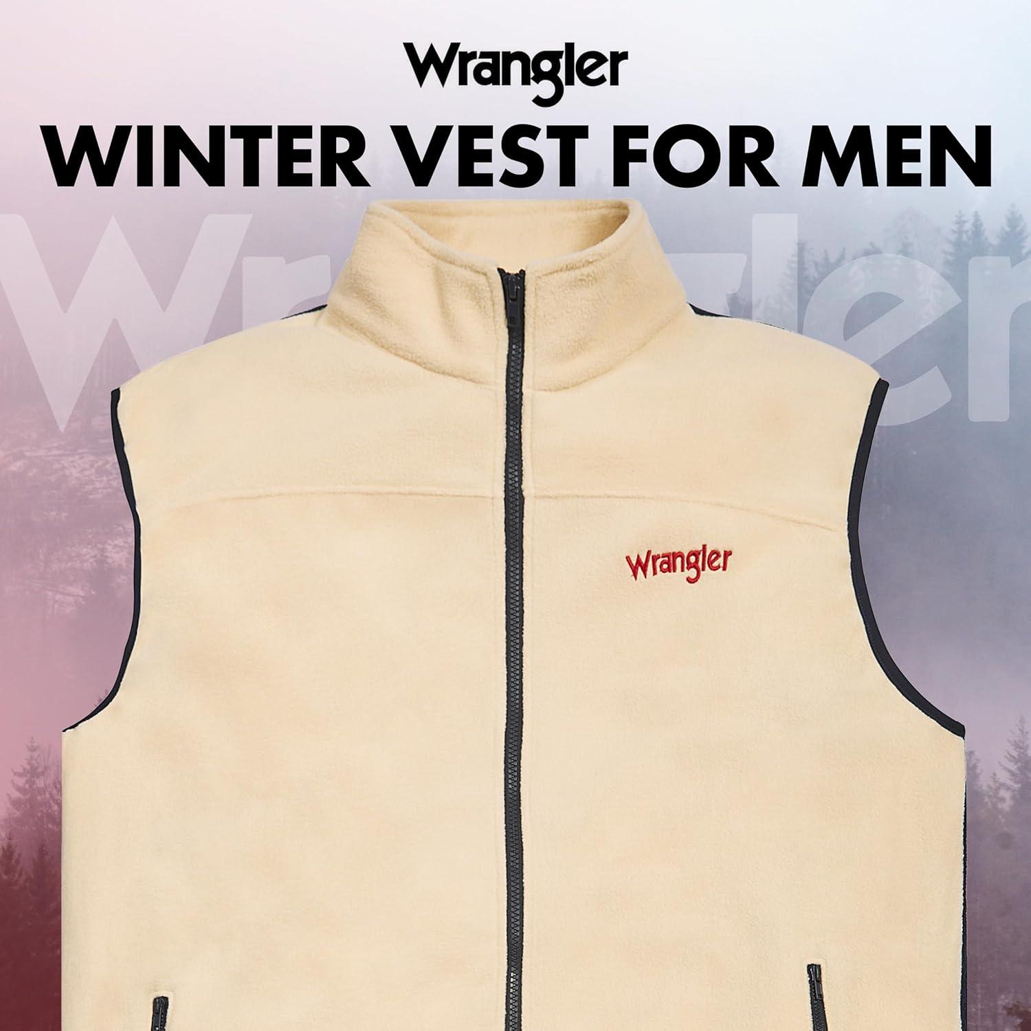 imageWrangler Mens Big and Tall Polar Fleece Zip Up Sleeveless VestLt BeigeNavy