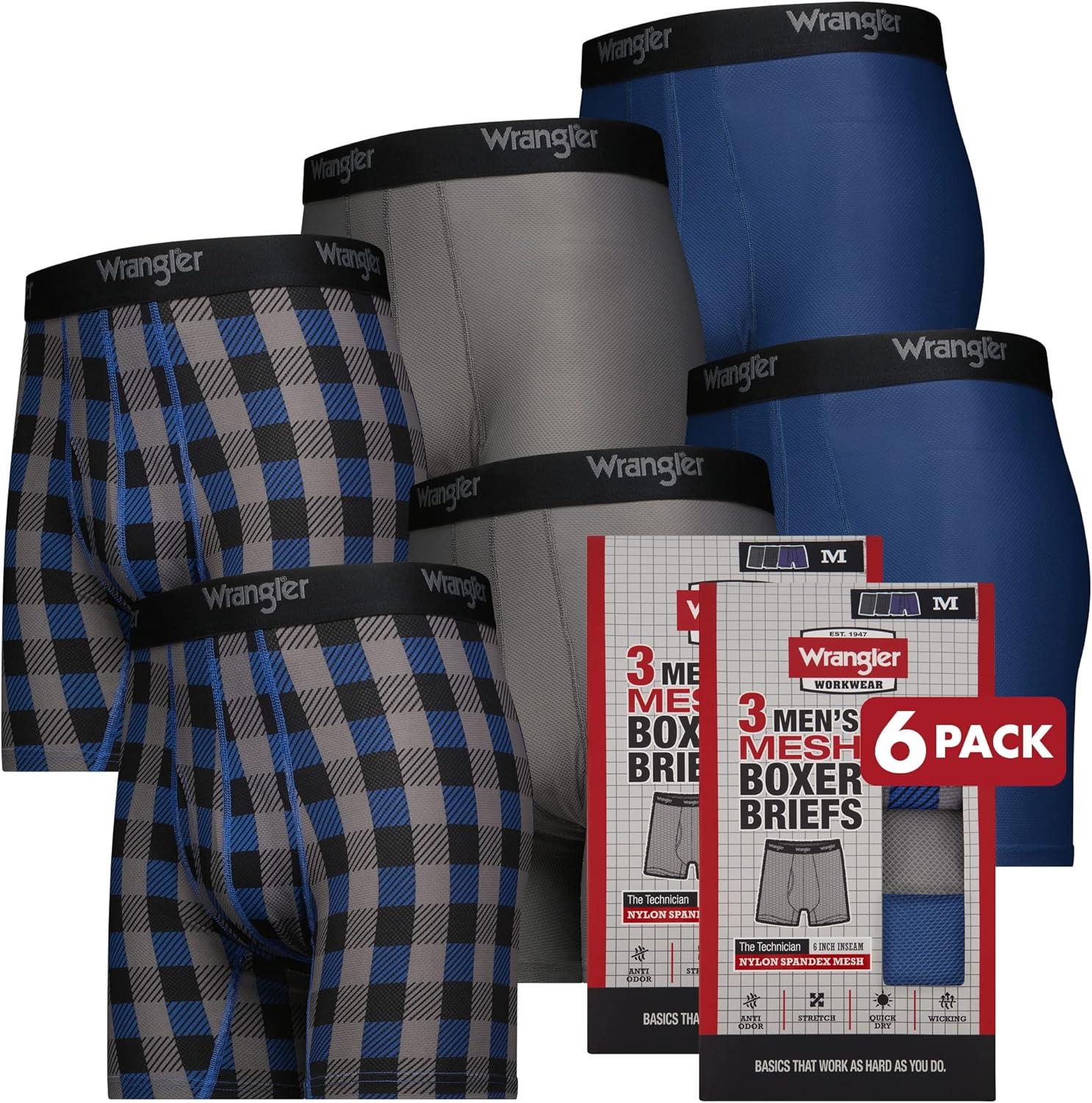 imageWrangler Mens Cooling Boxer Briefs 6 Inseam MoistureWicking Stretch Fabric Pack of 6 Quick DryCharcoalBlue Buffalo PlaidPo