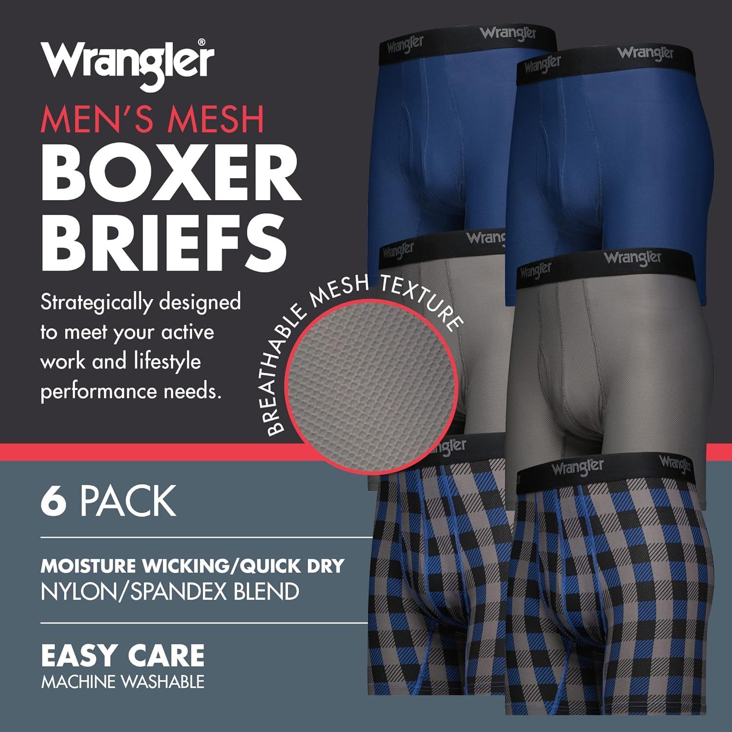 imageWrangler Mens Cooling Boxer Briefs 6 Inseam MoistureWicking Stretch Fabric Pack of 6 Quick DryCharcoalBlue Buffalo PlaidPo