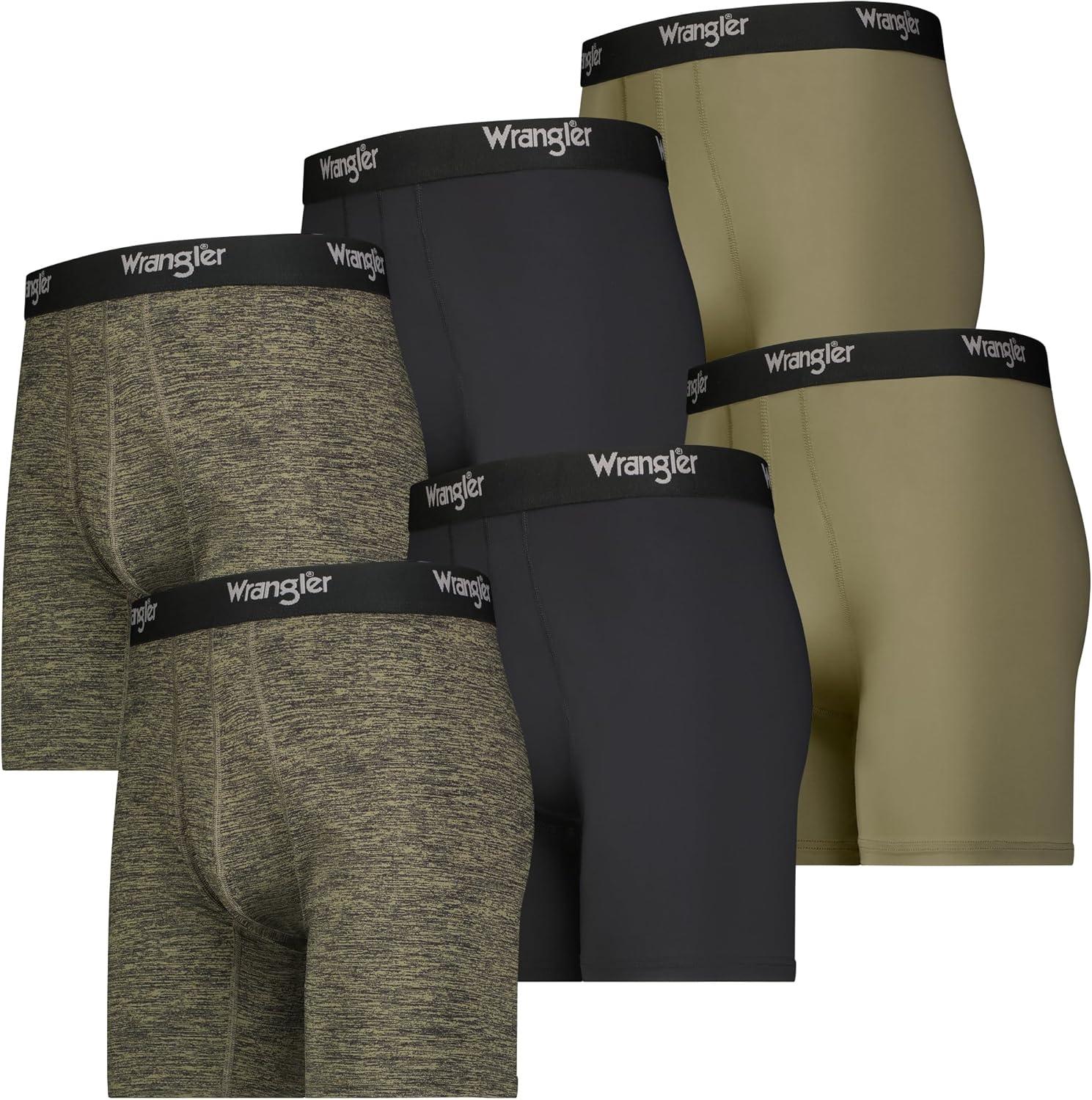 imageWrangler Mens Cooling Boxer Briefs 6 Inseam MoistureWicking Stretch Fabric Pack of 6 Quick DryOliveBlackHeather Green