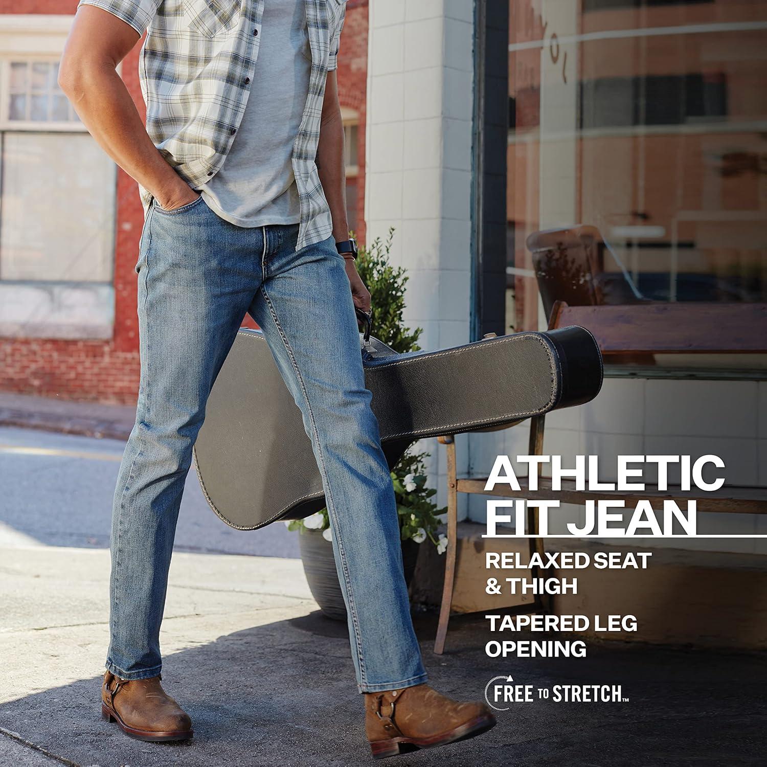 imageWrangler Mens FreetoStretch Athletic Fit JeanMediterranean