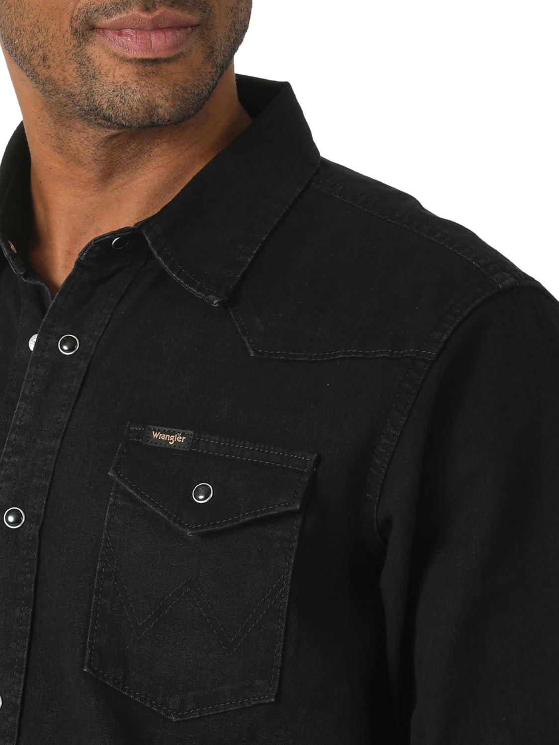 imageWrangler Mens Iconic Denim Regular Fit Snap ShirtBlack Denim