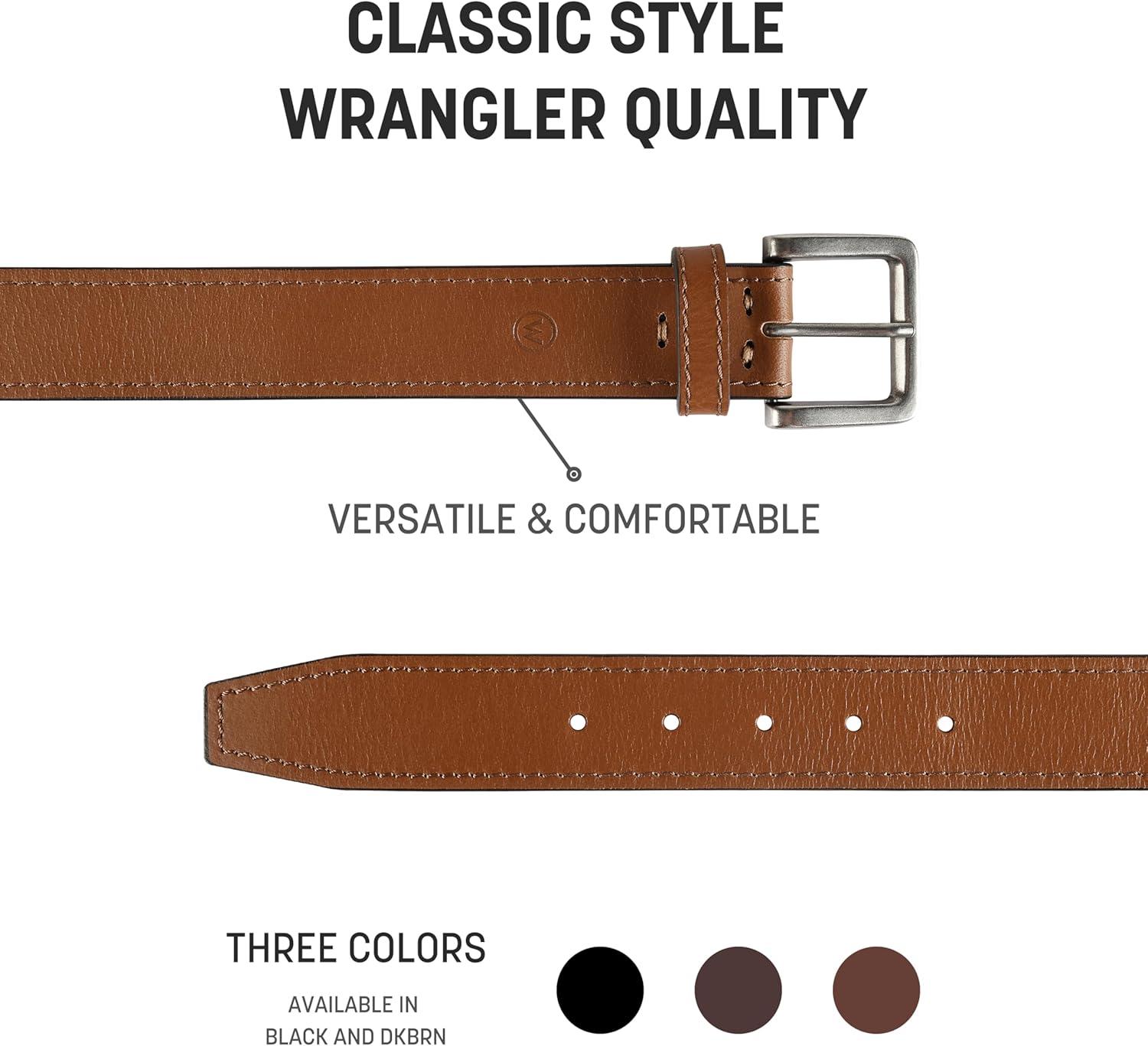 imageWrangler Mens Leather Belt Country Casual Every Day Belt for JeansLight Brown
