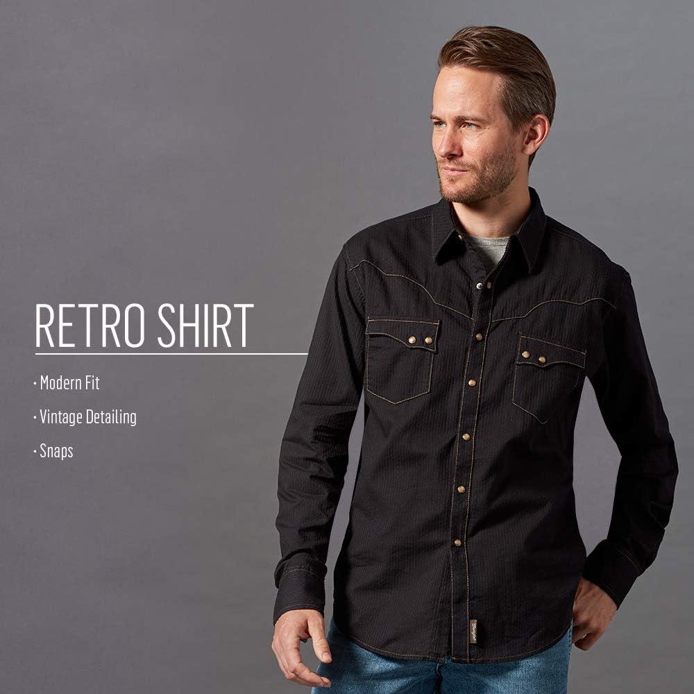 imageWrangler Mens Retro Two Pocket Long Sleeve Snap Shirt DiscontinuedBlue