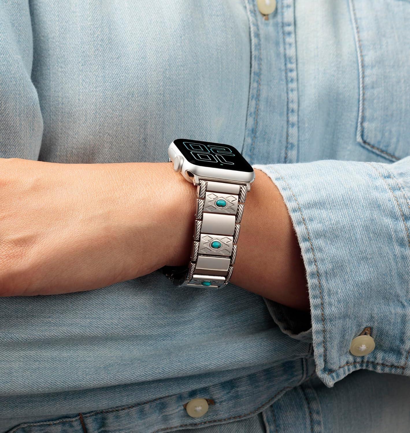 imageWrangler Silver Link Metal Band for Apple Watch Western Style Fits all Apple Watch Series and SizesDesert Jewel