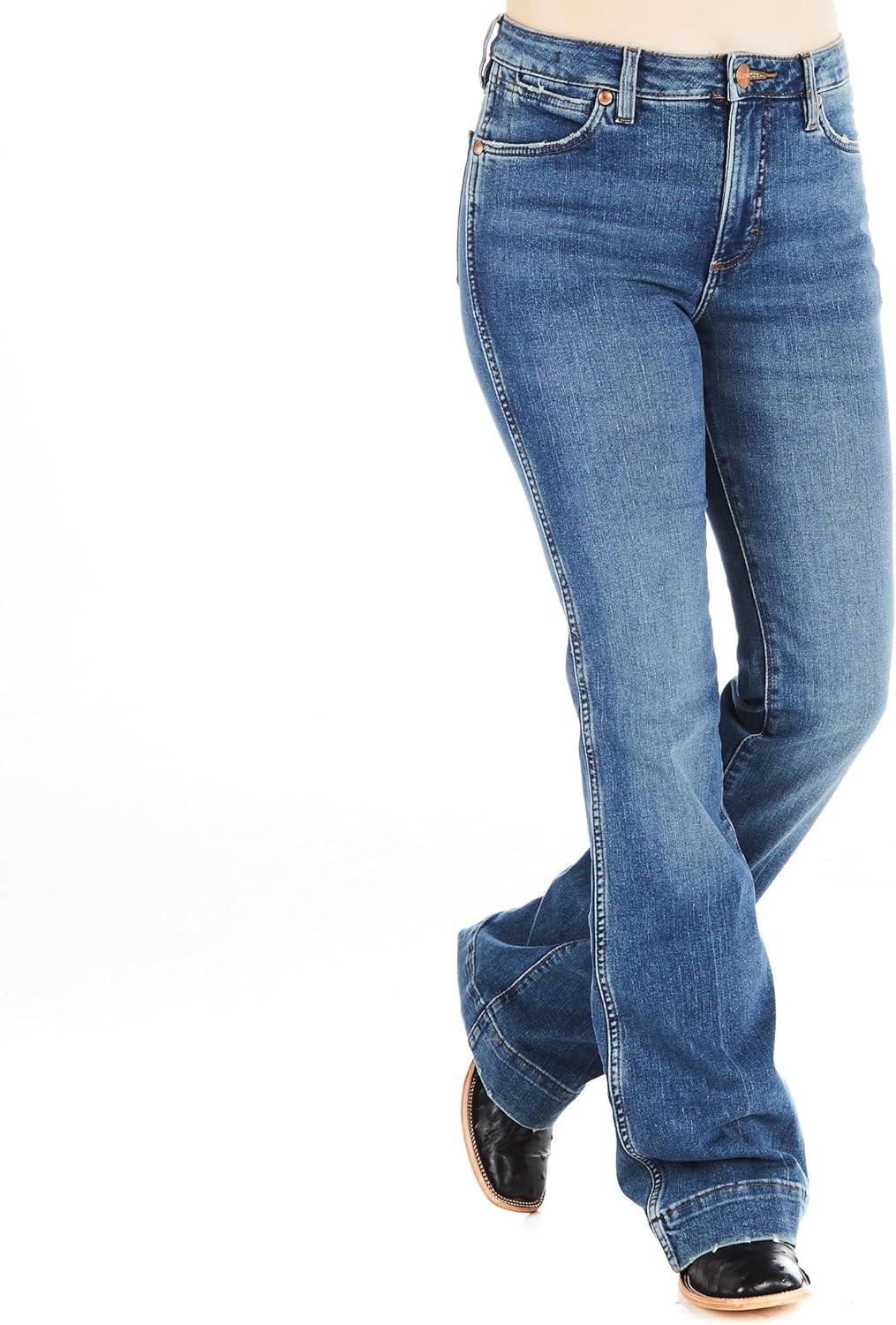 imageWrangler Womens Retro High Rise Bailey Bootcut Dark Wash Trouser Jeans SaraDenim