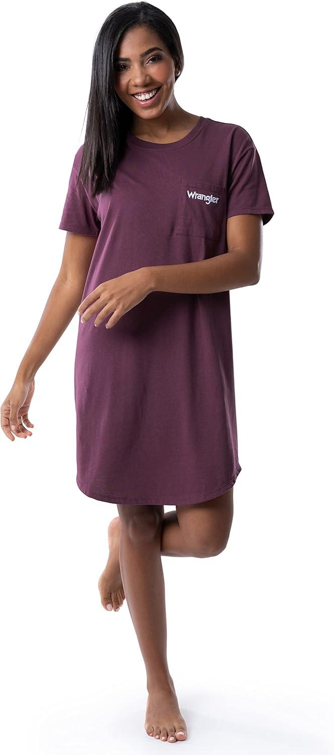 imageWrangler Womens Short Sleeve Crewneck Pocket SleepshirtAmaranth