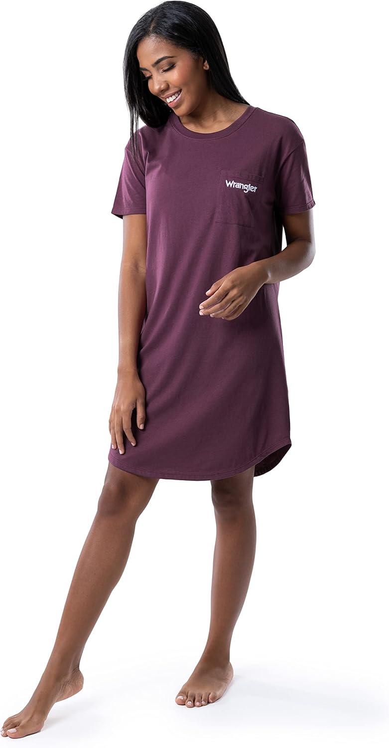 imageWrangler Womens Short Sleeve Crewneck Pocket SleepshirtAmaranth