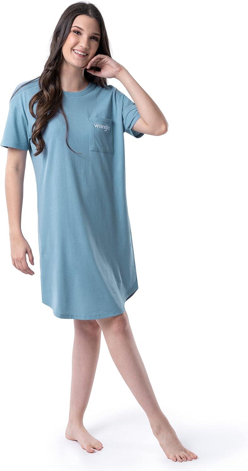 imageWrangler Womens Short Sleeve Crewneck Pocket SleepshirtAshley Blue