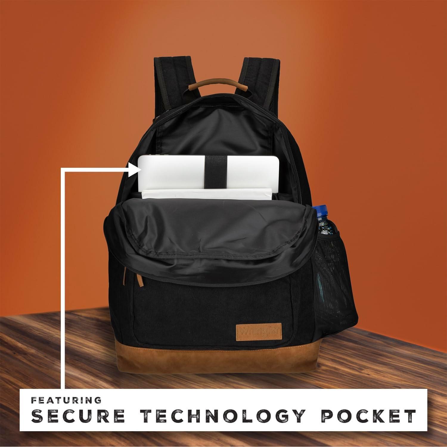 imageWrangler Yellowstone Sturdy Backpack for Travel Classic Logo Water Resistant Casual Daypack for Travel with Padded Laptop Notebook Sleeve Wild WestBlack Cord