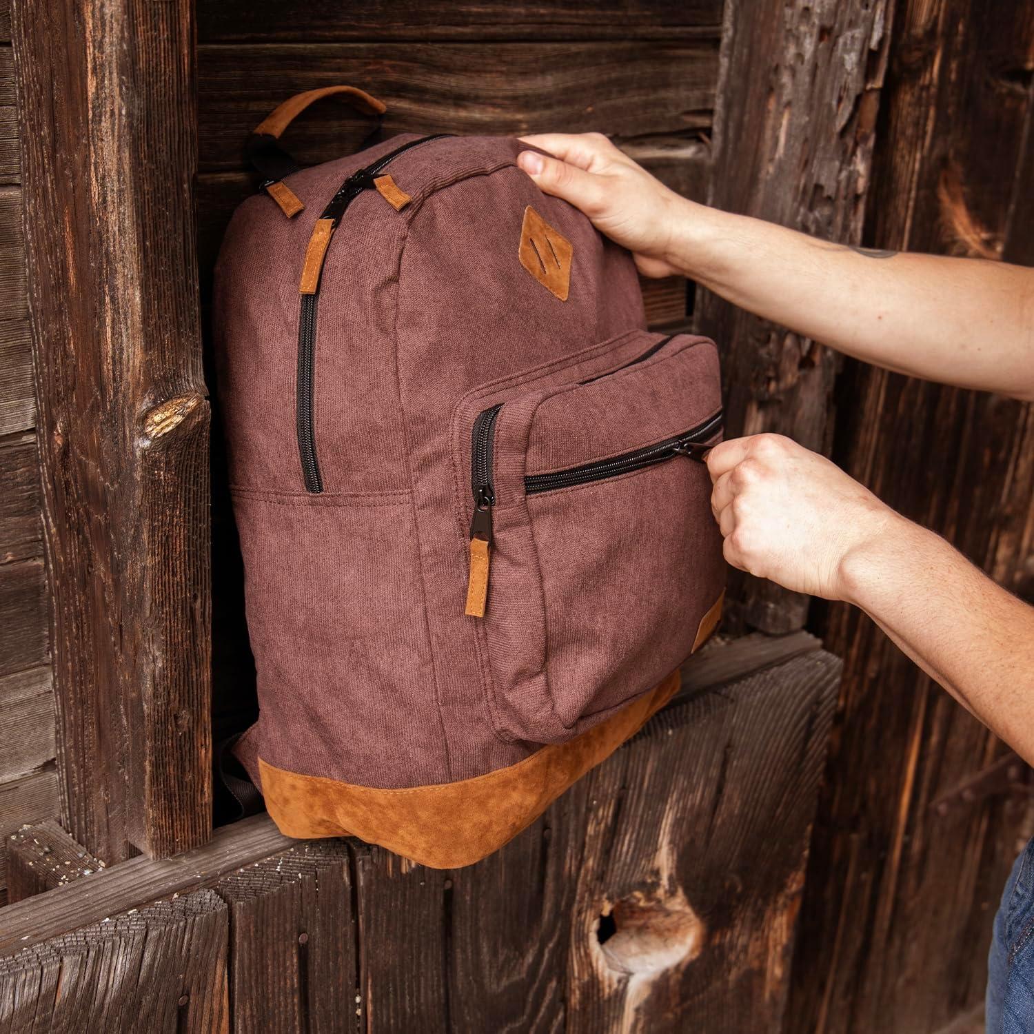 imageWrangler Yellowstone Sturdy Backpack for Travel Classic Logo Water Resistant Casual Daypack for Travel with Padded Laptop Notebook Sleeve Wild WestBrown Cord