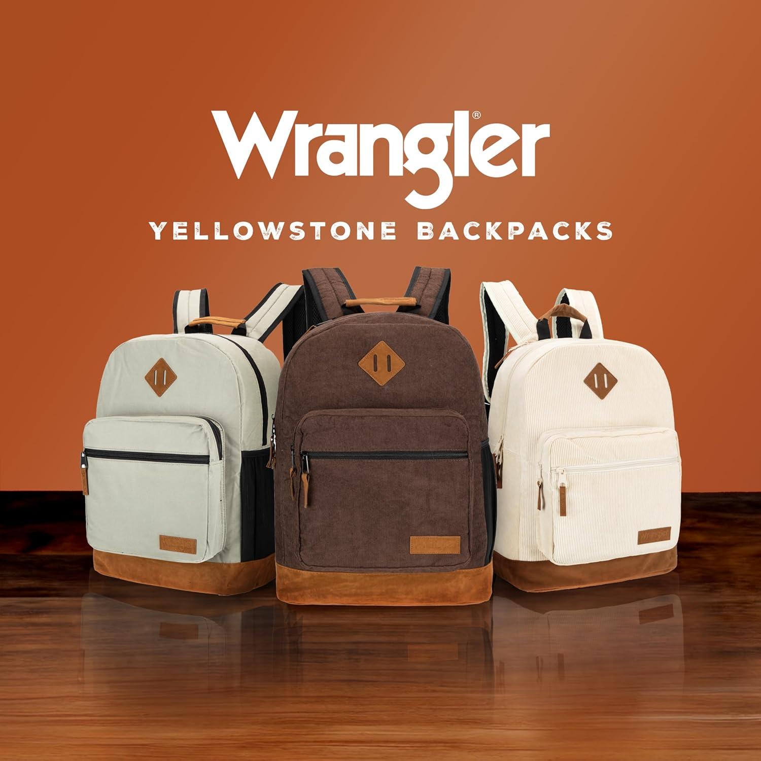 imageWrangler Yellowstone Sturdy Backpack for Travel Classic Logo Water Resistant Casual Daypack for Travel with Padded Laptop Notebook Sleeve Wild WestCream