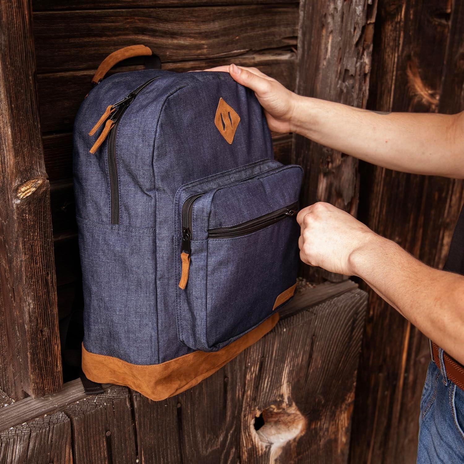 imageWrangler Yellowstone Sturdy Backpack for Travel Classic Logo Water Resistant Casual Daypack for Travel with Padded Laptop Notebook Sleeve Wild WestNavy Denim