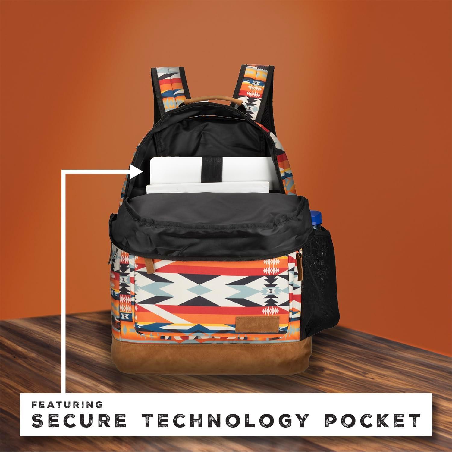 imageWrangler Yellowstone Sturdy Backpack for Travel Classic Logo Water Resistant Casual Daypack for Travel with Padded Laptop Notebook Sleeve Wild WestWild West