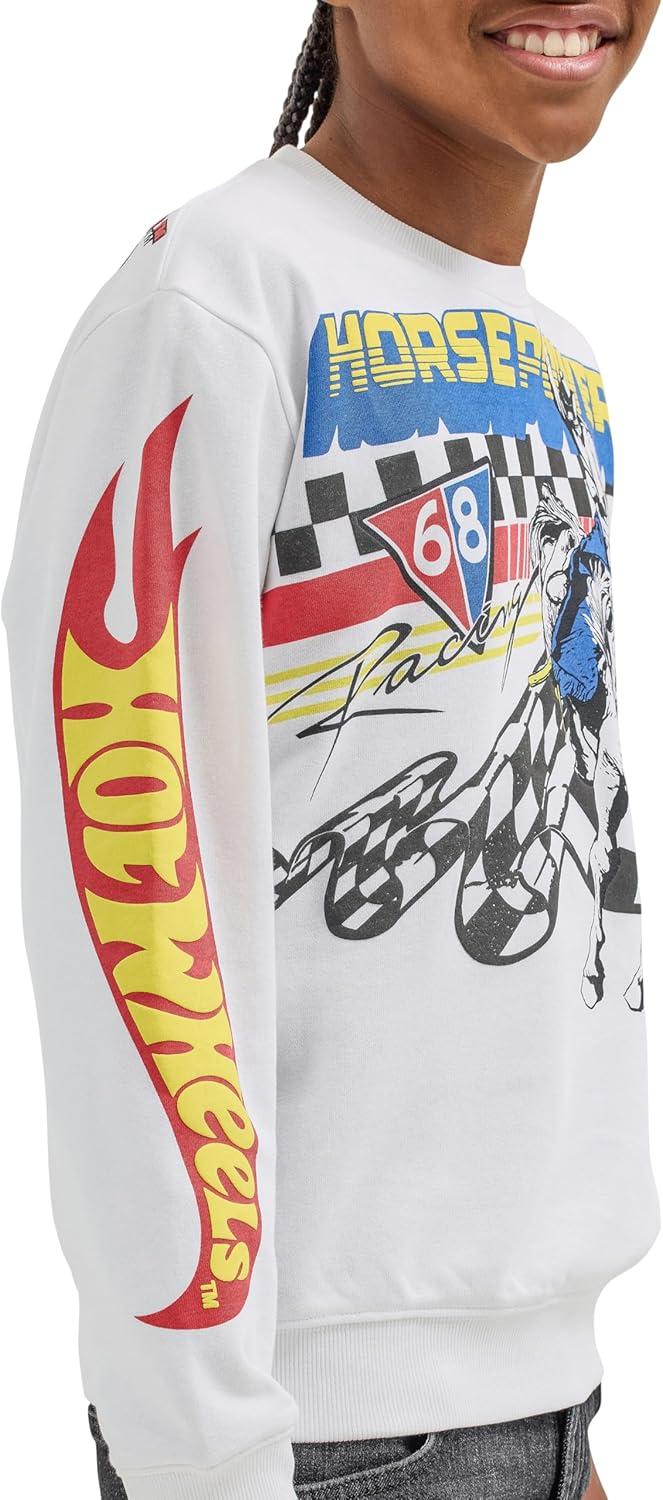 imageWrangler boys X Hot Wheels Youth Crewneck rodeo PulloverWhite