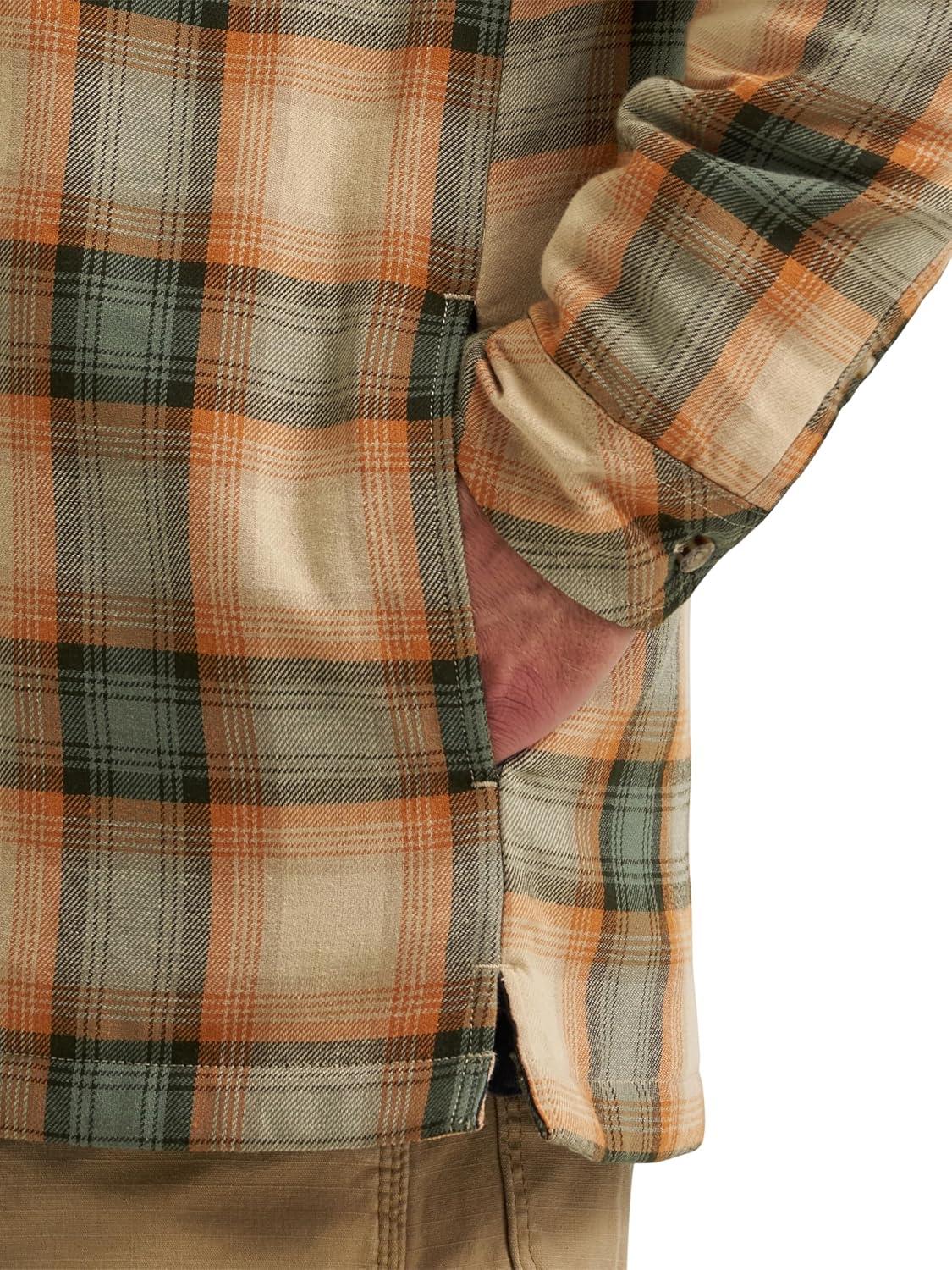 imageWrangler mens Masonry Hooded JacketTan Orange Plaid