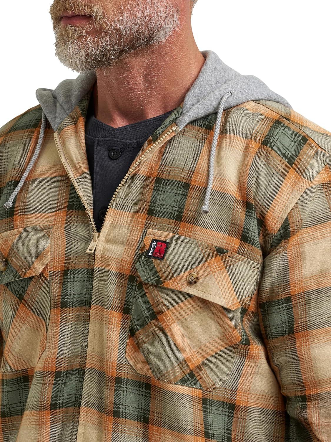 imageWrangler mens Masonry Hooded JacketTan Orange Plaid