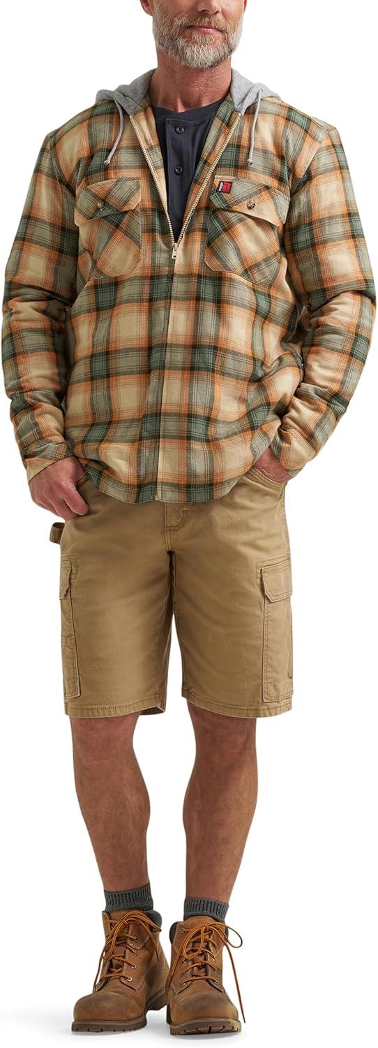 imageWrangler mens Masonry Hooded JacketTan Orange Plaid