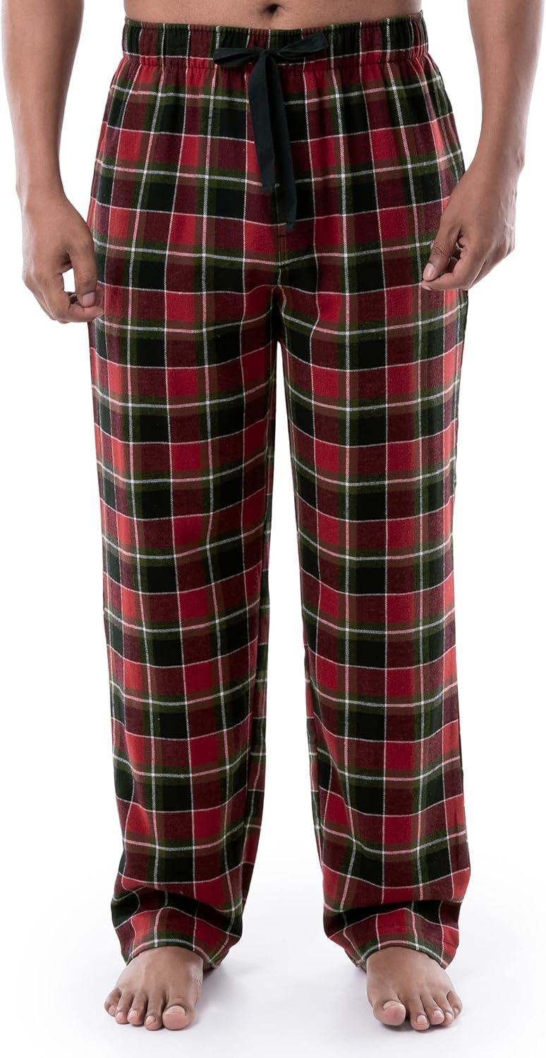 imageWrangler mens Waffle Knit Top and Flannel Pajama Pant Pajama Sleep SetRedPlaid