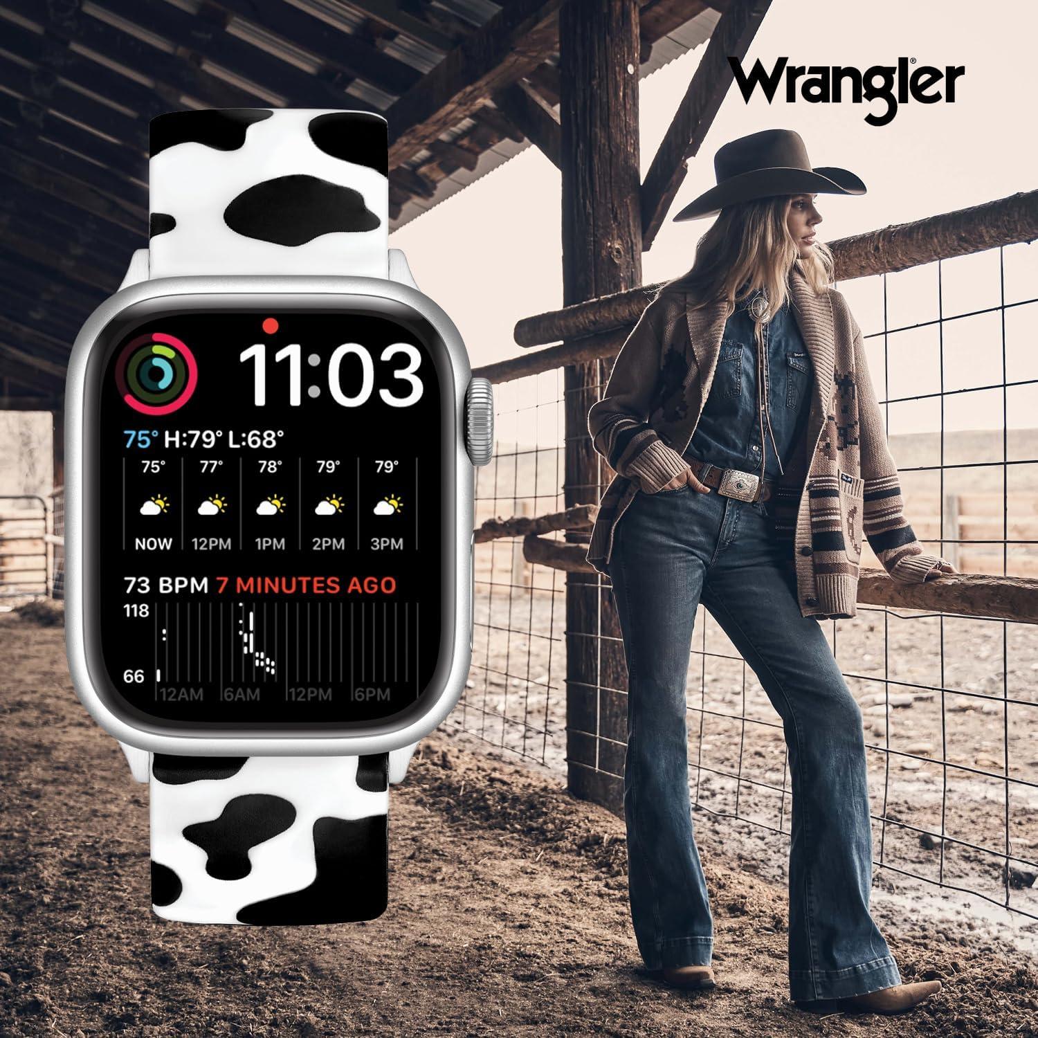 imageWrangler quotCowhide Classicquot Silicone Band for Apple Watch White with Black Print Fits all Apple Watch Series and Sizes