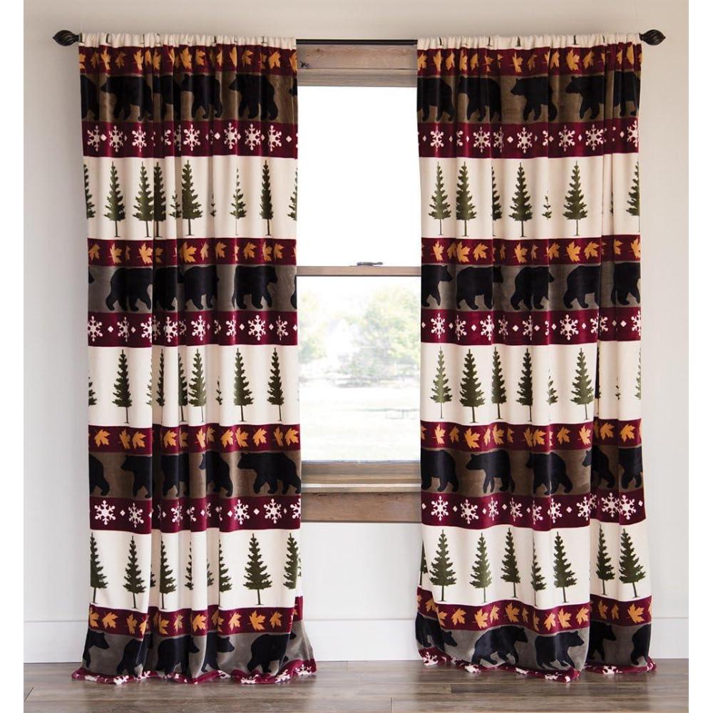 imageCARSTENS INC Plush Fleece Curtain Panel Set Wrangler Western Collection 2 Panels 54quot x 84quot Each Blue Buffalo PlaidTall Pine