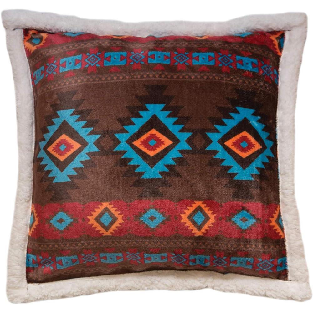 imageCarstens Inc Carstens Wrangler Southwest Horizon Rustic Sherpa Fleece 18x18 Throw Pillow Brown