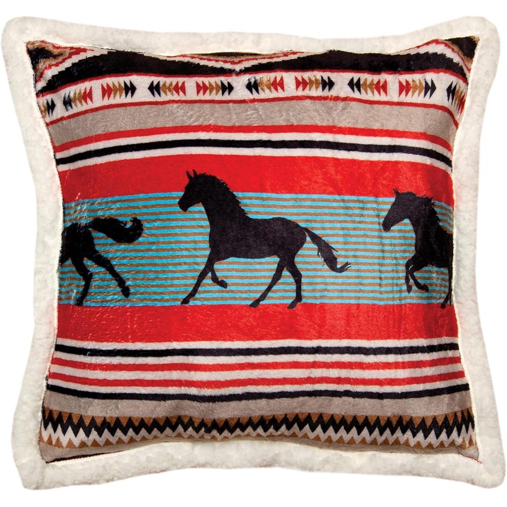 imageCarstens Inc Wrangler Black Stallion Southwestern Plush Sherpa 18quot x 18quot Throw Pillow White