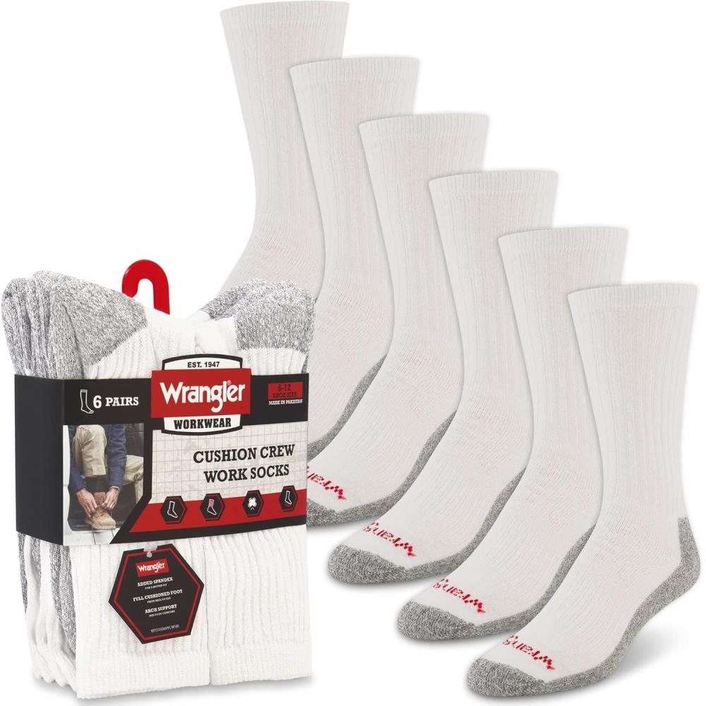 imageWrangler Mens Socks Cushion Work Crew Socks Size 612White