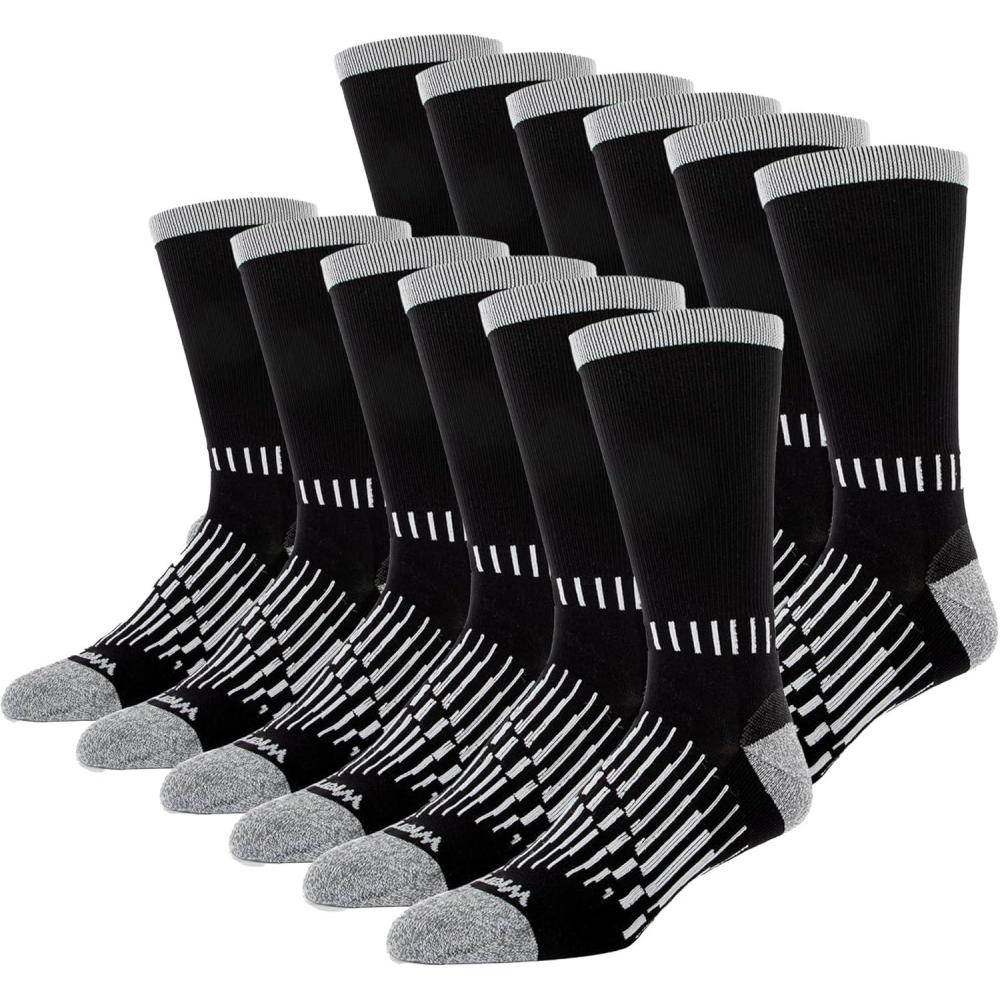 imageWrangler Peak Mens Crew Socks Durable Half Cushion Socks with Arch SupportBlack