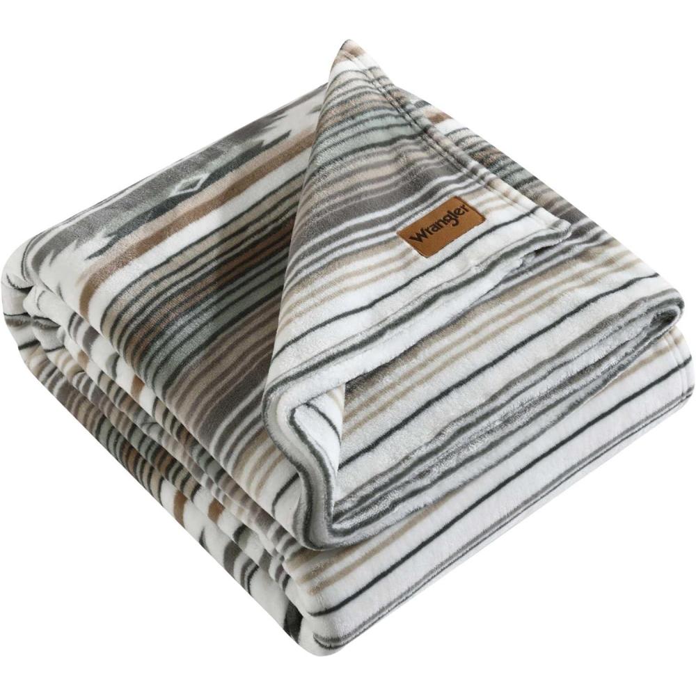 imageWrangler Queen Size Blanket Super Soft ampamp Reversible Plush Fleece Bedding Throw Blanket for Couch or Bed Glen Canyon Stripe BlueCoyote Sands Green