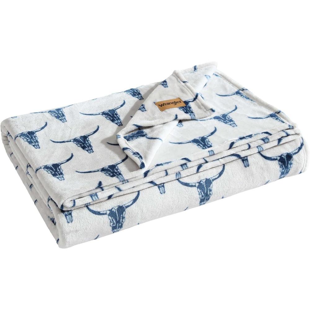 imageWrangler  Queen Size Blanket Super Soft ampamp Reversible Plush Fleece Bedding Throw Blanket for Couch or Bed Glen Canyon Stripe BlueSteer Head Blue