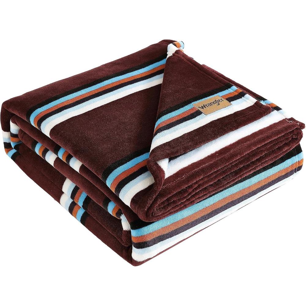 imageWrangler  Queen Size Blanket Super Soft ampamp Reversible Plush Fleece Bedding Throw Blanket for Couch or Bed Glen Canyon Stripe BlueWestern Saddle Stripe Red