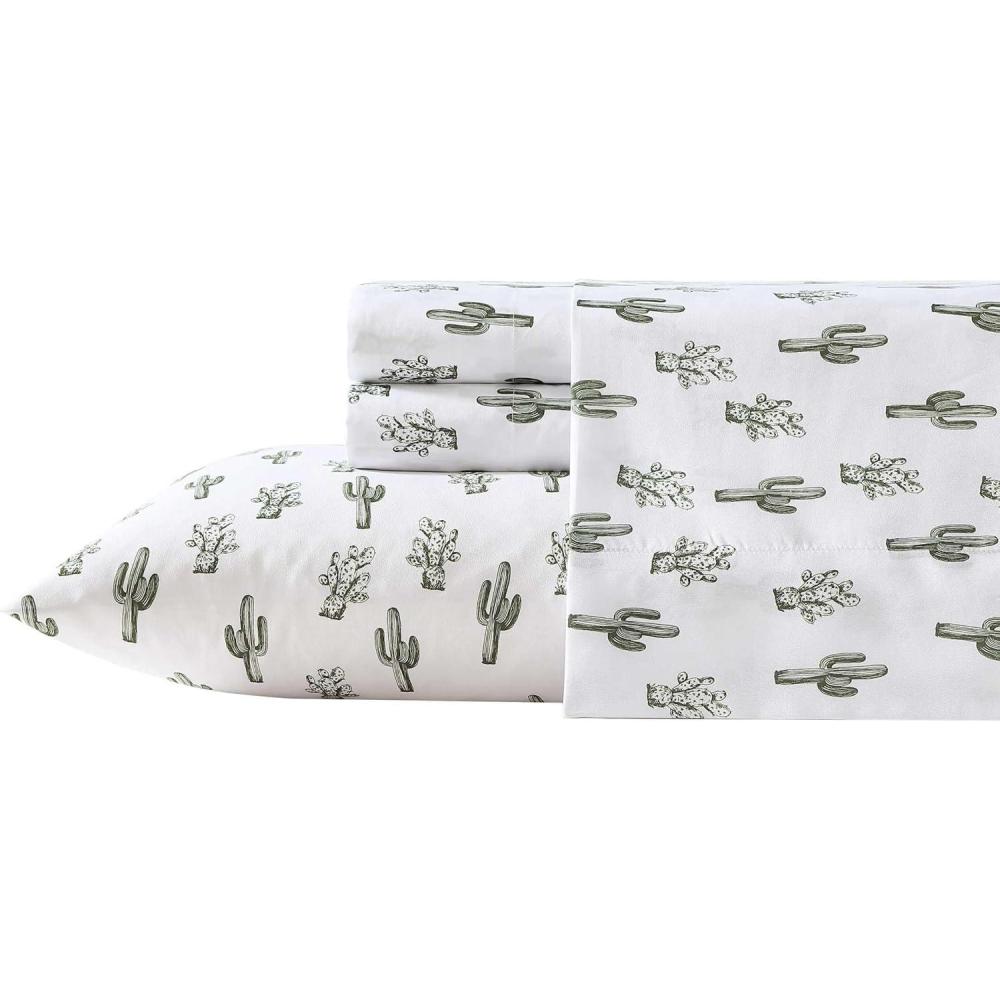 imageWrangler Twin Size Sheet Set UltraSoft ampamp WrinkleResistant Bedding for Year Round Comfort Deep Pockets Bed Sheets with Matching Fitted Sheet ampamp Pillowcase Cowboy Pinstripe BlueCacti Green