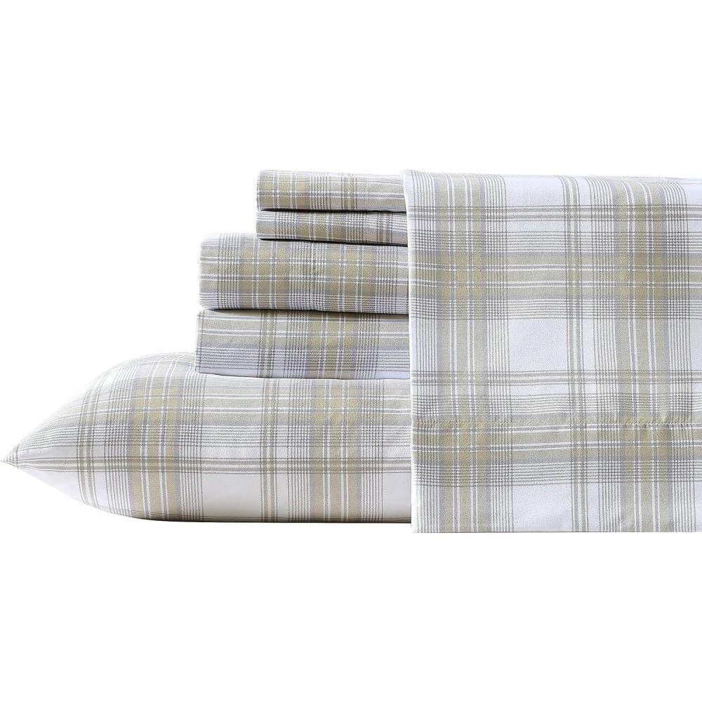 imageWrangler  Twin Size Sheet Set UltraSoft ampamp WrinkleResistant Bedding for Year Round Comfort Deep Pockets Bed Sheets with Matching Fitted Sheet ampamp Pillowcase Cowboy Pinstripe BlueDayton Valley Plaid Beige