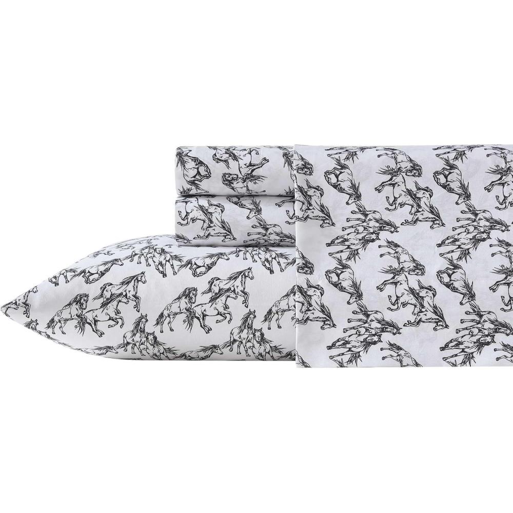 imageWrangler  Twin Size Sheet Set UltraSoft ampamp WrinkleResistant Bedding for Year Round Comfort Deep Pockets Bed Sheets with Matching Fitted Sheet ampamp Pillowcase Cowboy Pinstripe BlueMustangs Black