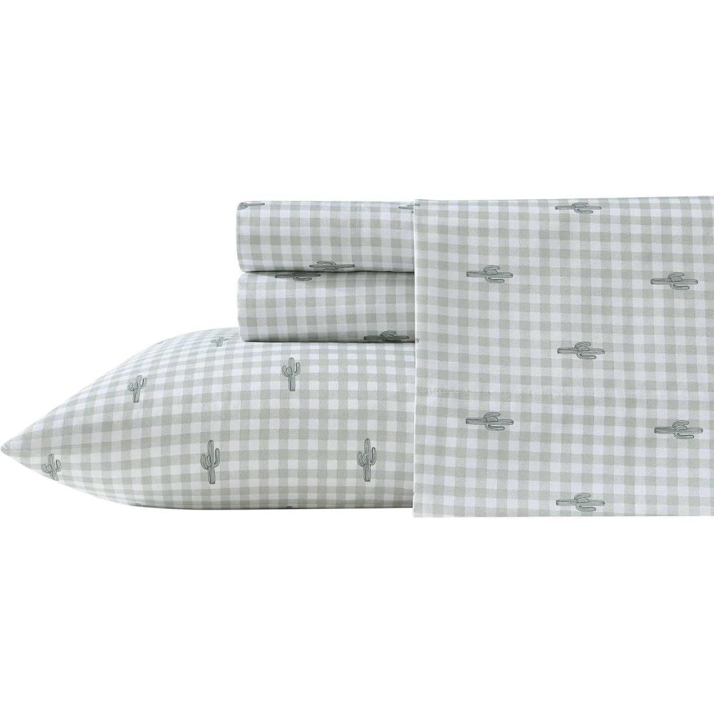 imageWrangler Twin Size Sheet Set UltraSoft ampamp WrinkleResistant Bedding for Year Round Comfort Deep Pockets Bed Sheets with Matching Fitted Sheet ampamp Pillowcase Cowboy Pinstripe BlueCactus Gingham Green