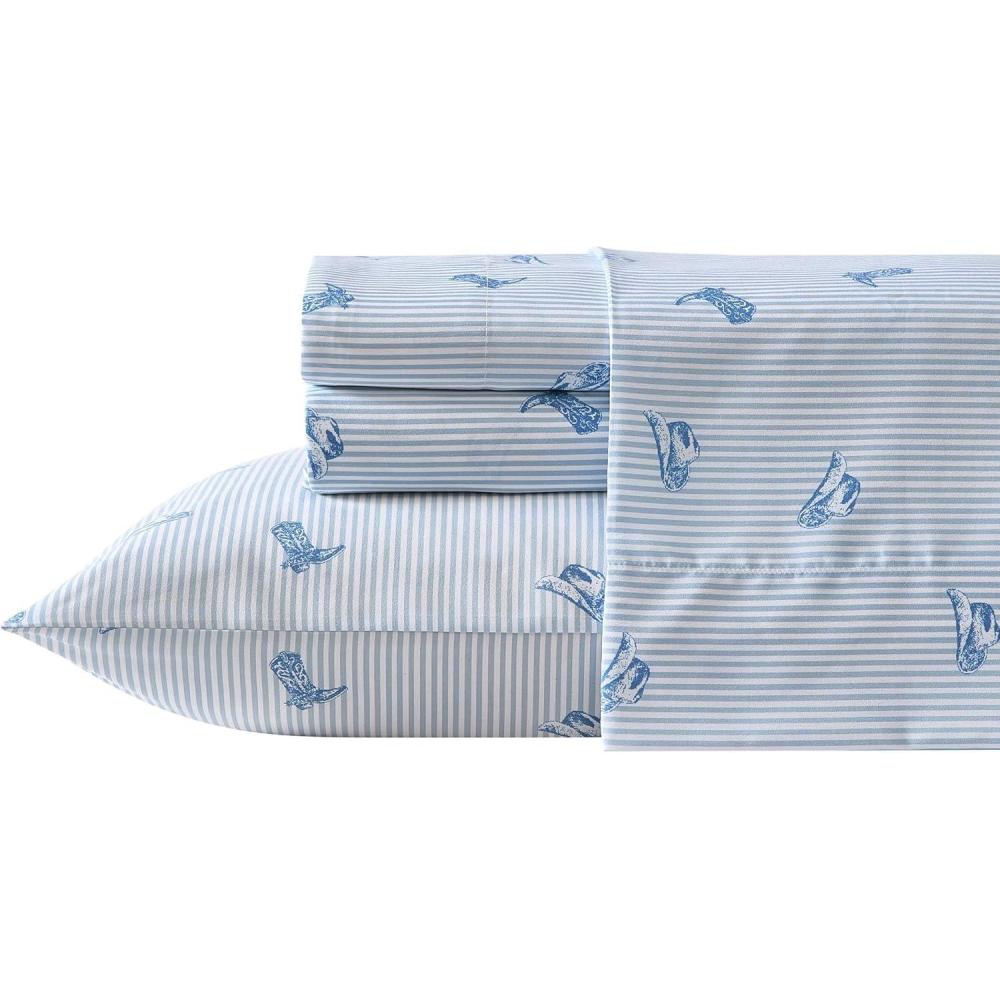 imageWrangler  Twin Size Sheet Set UltraSoft ampamp WrinkleResistant Bedding for Year Round Comfort Deep Pockets Bed Sheets with Matching Fitted Sheet ampamp Pillowcase Cowboy Pinstripe BlueCowboy Pinstripe Blue