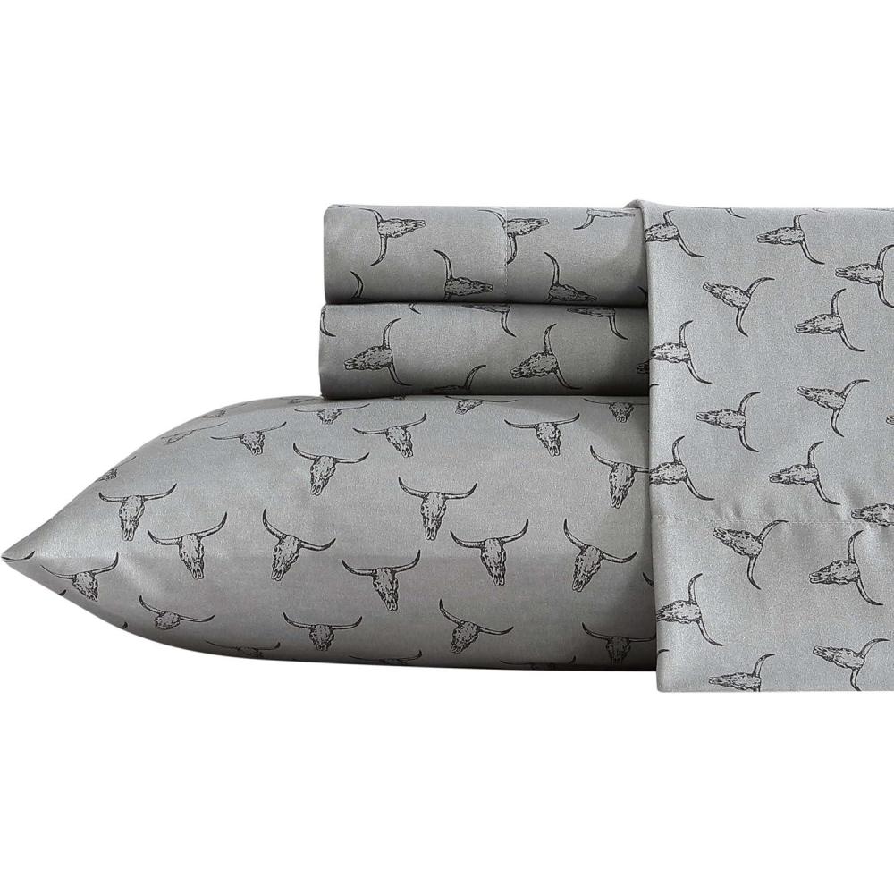 imageWrangler  Twin Size Sheet Set UltraSoft ampamp WrinkleResistant Bedding for Year Round Comfort Deep Pockets Bed Sheets with Matching Fitted Sheet ampamp Pillowcase Cowboy Pinstripe BlueSteer Skulls Grey