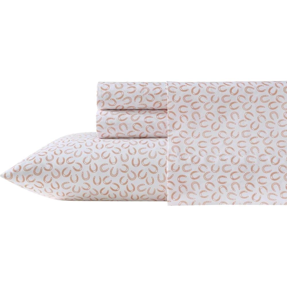 imageWrangler  Twin Size Sheet Set UltraSoft ampamp WrinkleResistant Bedding for Year Round Comfort Deep Pockets Bed Sheets with Matching Fitted Sheet ampamp Pillowcase Cowboy Pinstripe BlueHorseshoe Orange